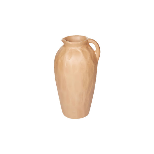 Rustic Terracotta Textured Tall Ceramic Vase - Handcrafted Decorative Pitcher with Handle